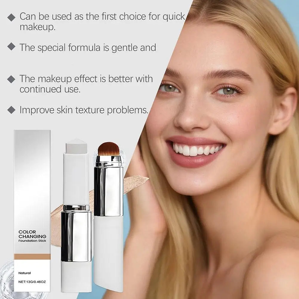 2-in-1 Color-Changing Foundation Stick Liquid Lightweight Moisturizing Brightening Foundation Color Changing For All Skin Types